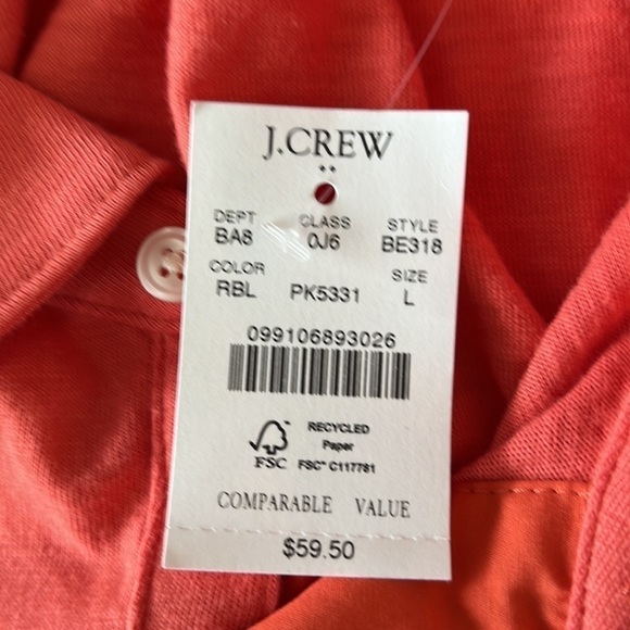 J. Crew Coral Cotton Slub Knit Polo Spring 2023 Sz L - NWT - Picture 4 of 9